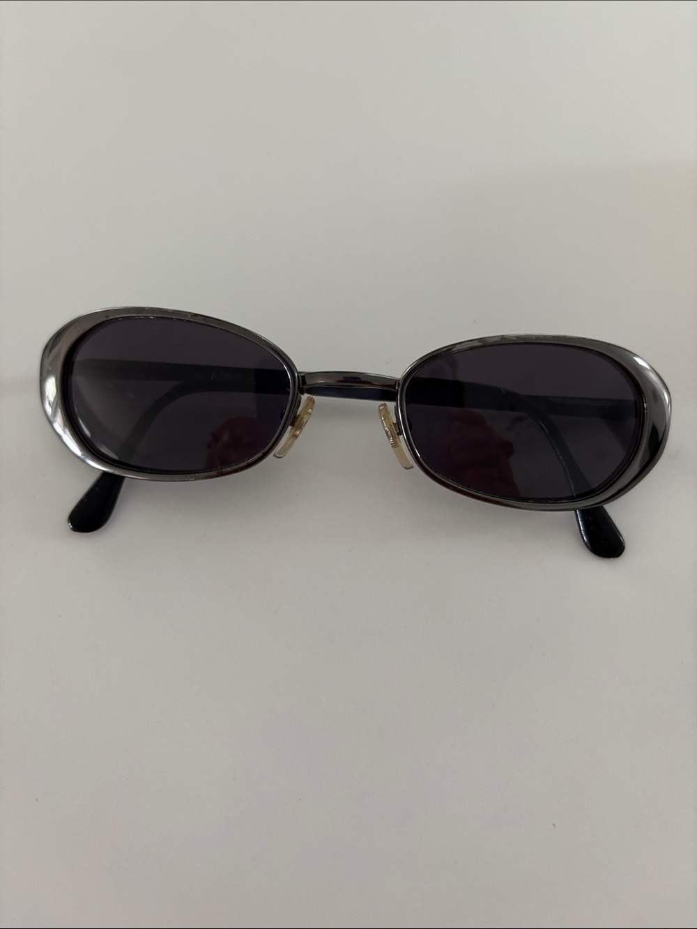 Chloe Silver Black Oval Sunglasses with Nose Pads